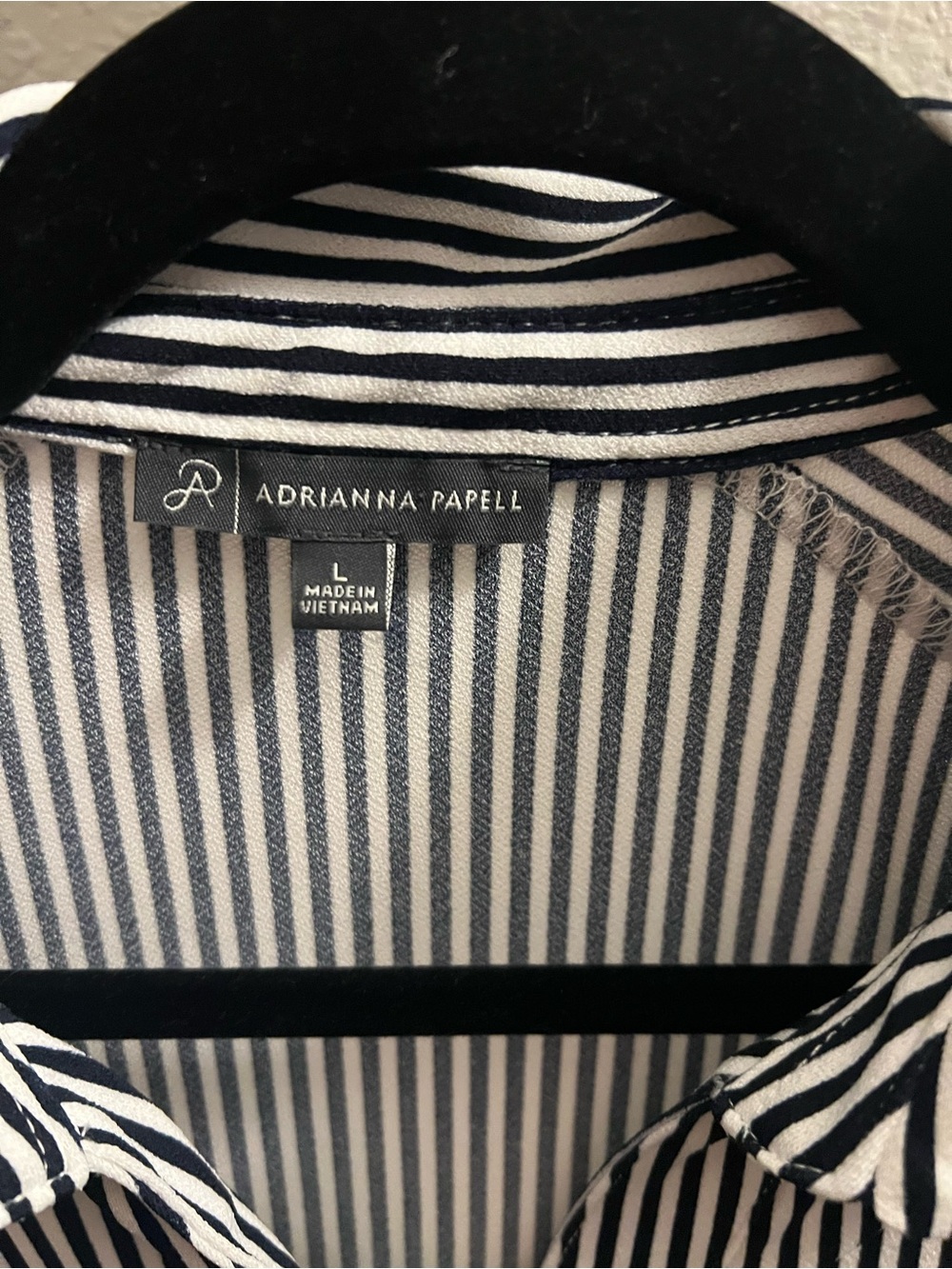 Adrianna Papell Navy and White Striped Button-Down Shirt